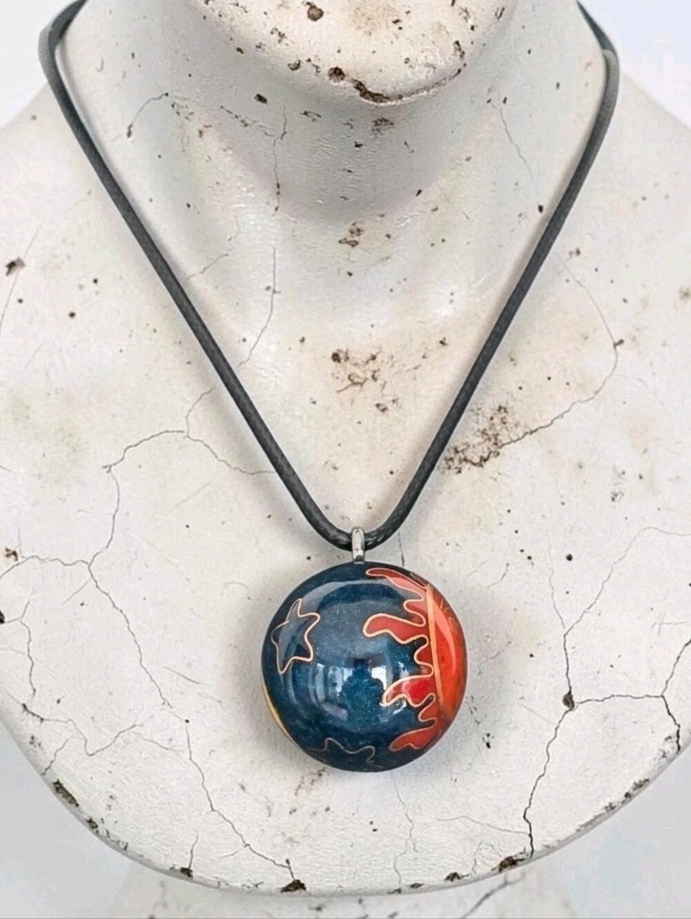 Vintage Cloisonne Enamel Harmony Chime Ball Pendant Necklace Sun Moon Celestial